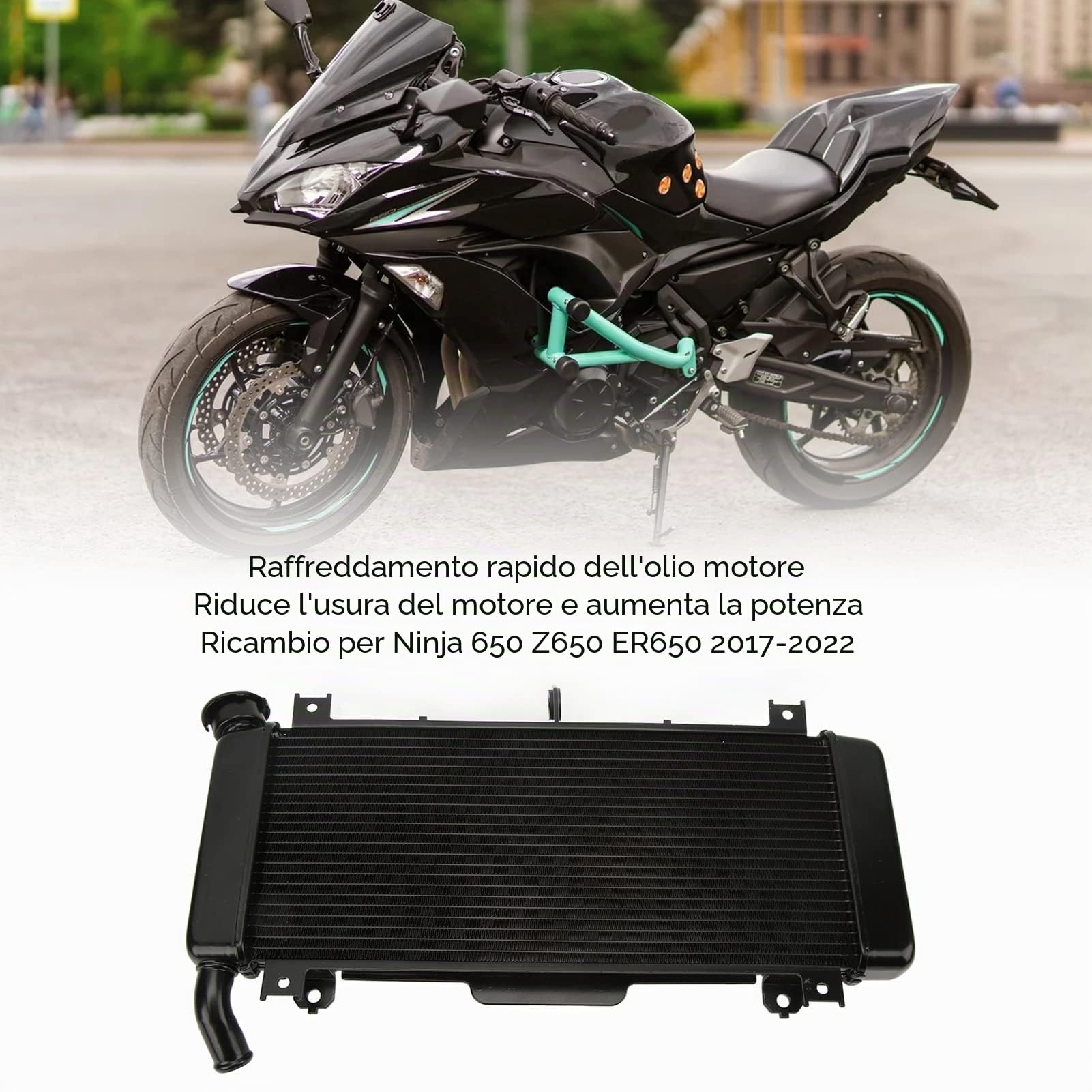 Sostituzione Gruppo radiatore Moto per 650 Z650 ER650 2017-2022 Serbatoio Acqua di Raffreddamento Moto Alluminio Parti Motore Sostituzione radiatore Moto