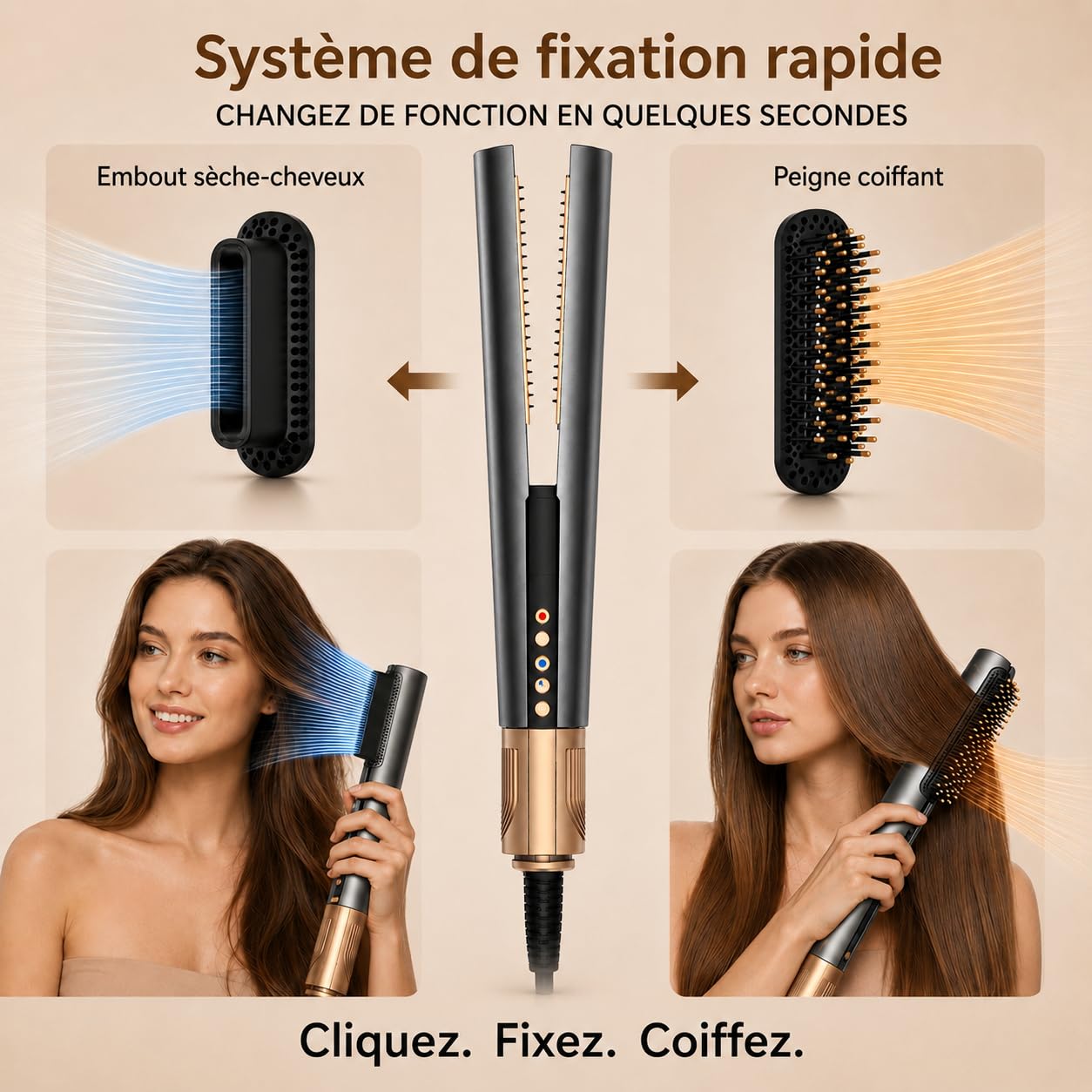 Golden Goods Airloop Lisseur Cheveux & Sèche-Cheveux 2 en 1, Fer à Lisser à Air Ionique, 150 Millions d’Ions, Cheveux Mouillés et Secs, Séchage et Lissage Rapide, Sans Dommage Thermique