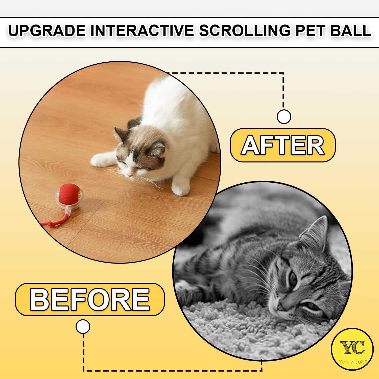 GOAWAY Automatic Rolling Cat Ball Toy, 3-Modes, Teasing Tail & Bell Charm, Interactive Self Play Chasing Silicone Ball Toy for Indoor Cats 2