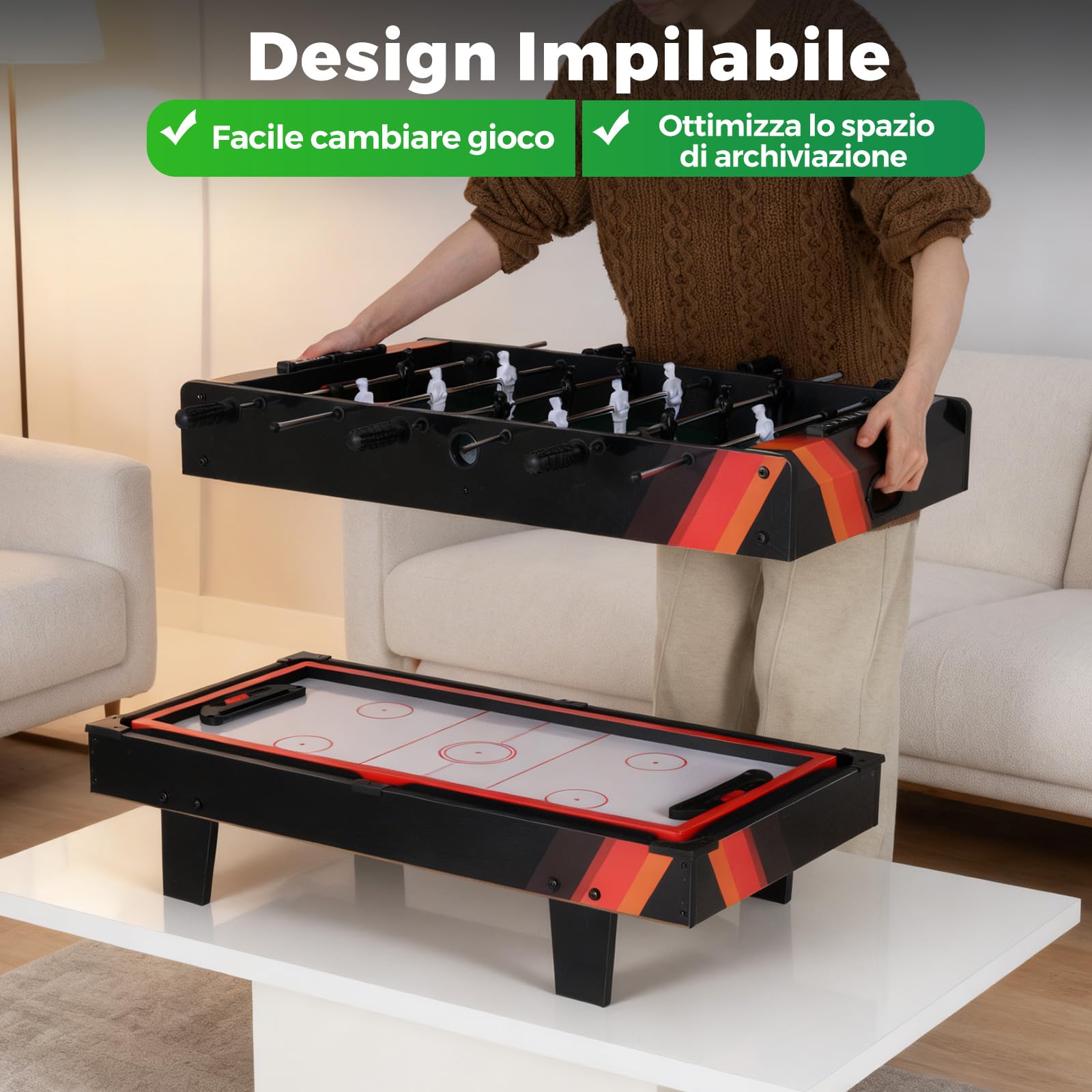 COSTWAY Tavolo Multigioco, Gioco Multifunzione 4 in 1-Calcio Balilla, Tavolo da Biliardo, Ping Pong, Air Hockey, Calcetto Multigioco per Adulti e Bambini, Casa Feste Bar (Nero)