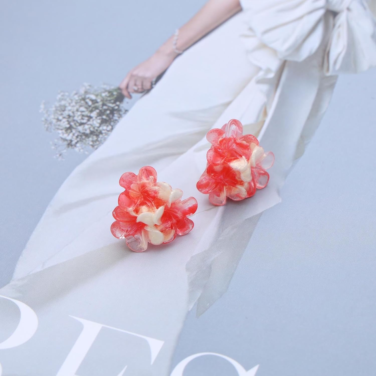 Vintage Cluster Flower Stud Earrings Red Flower Earrings Acrylic Floral Earrings Cherry Blossoms Earrings Floral Stud Earrings Jewelry for Women - Image 5