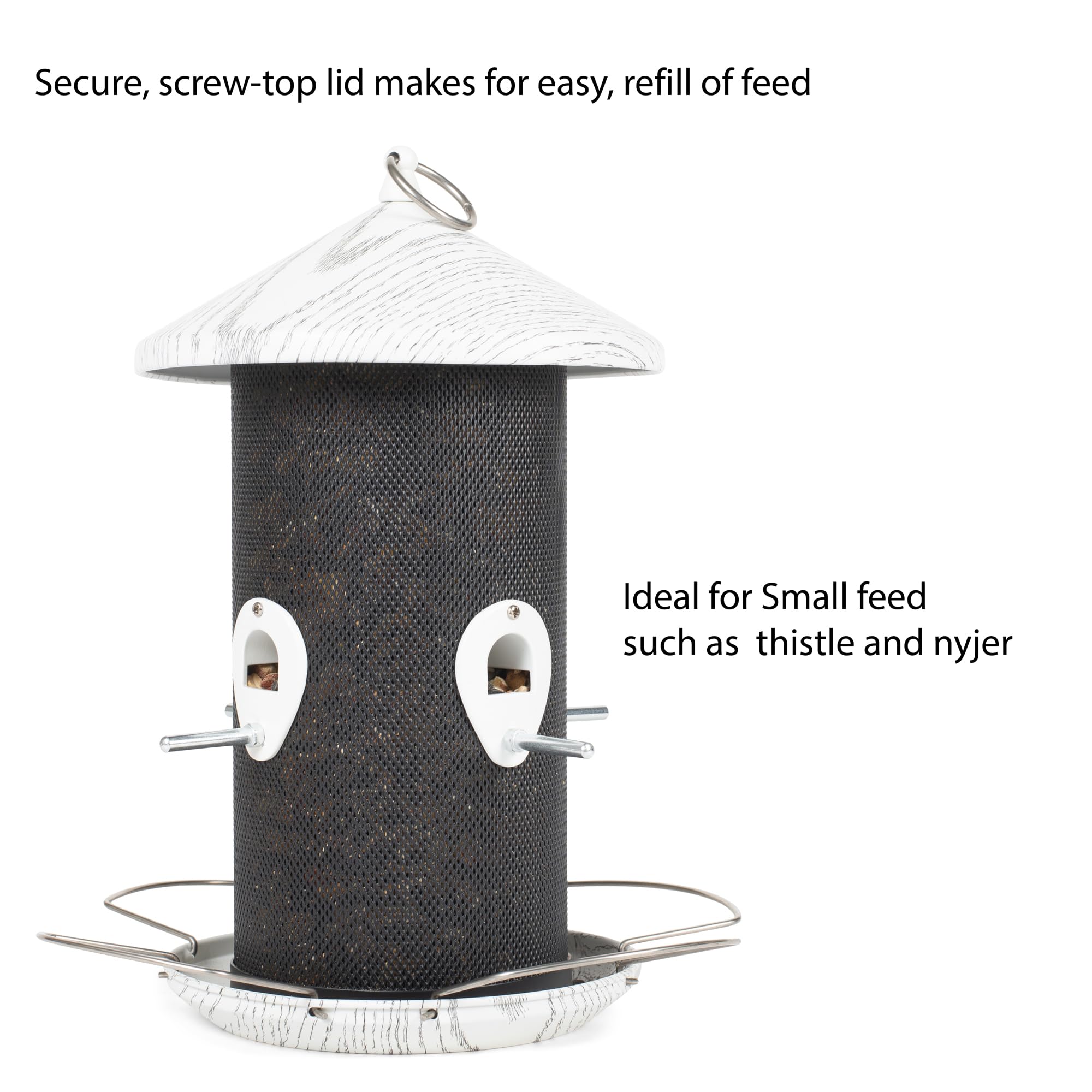 Cottage Garden Vogelfutterstation zum Aufhängen, 30,5 cm, Weiß gekalktes Finish, robustes Metallgeflecht, 1,4 kg