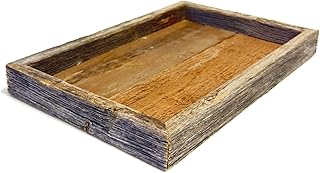 Rustic Wood Table Top Serving Tray Organizer for Kitchen, Bathroom, Dining Room, Wedding Decor Reclaimed Barnwood Display Platter Ottoman Serving Tray