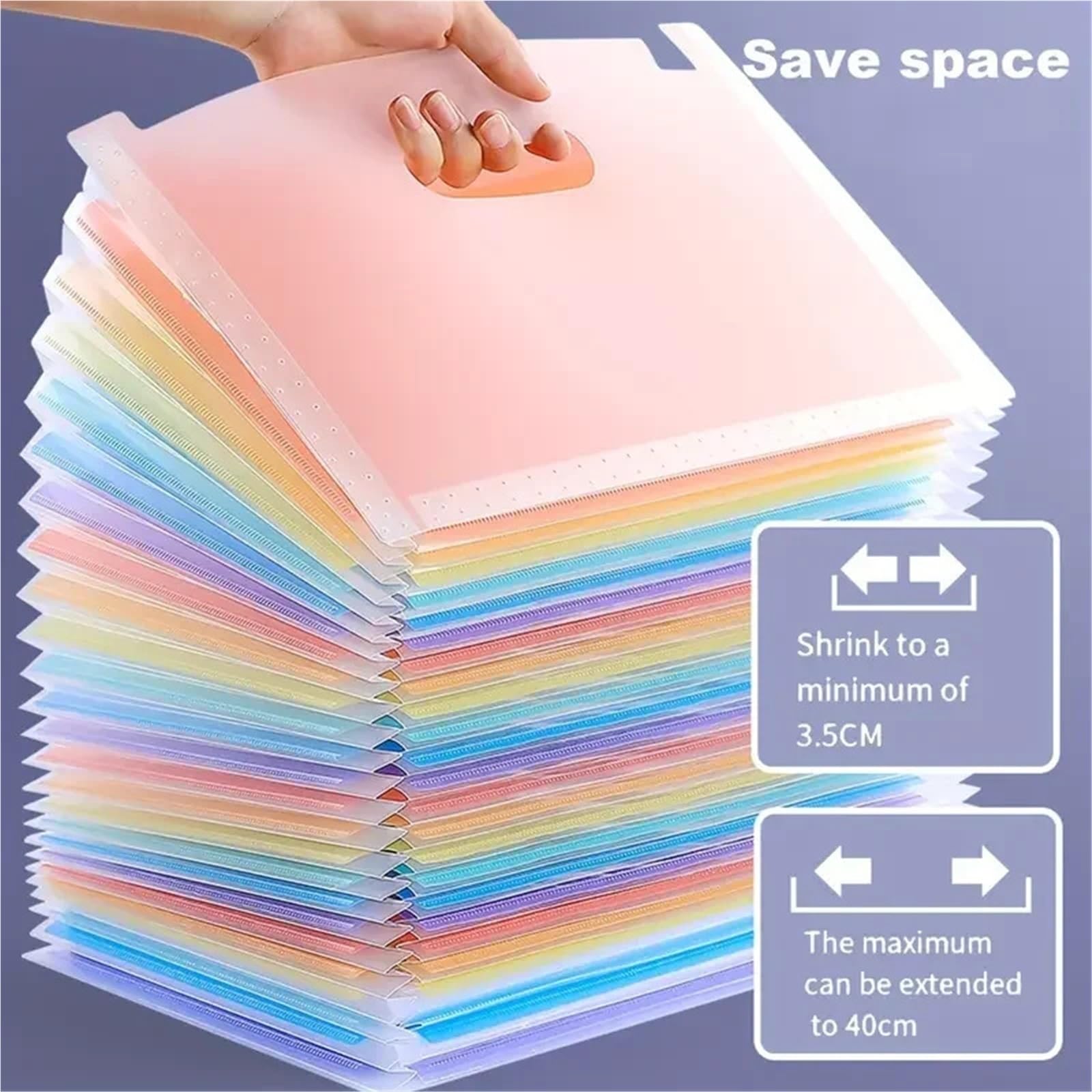 Carpeta expandible transparente de gran capacidad A4, bolsa almacenamiento arcoíris adecuada for oficina, hogar y escuela, 2 uds Para Escuela, Oficina y Hogar