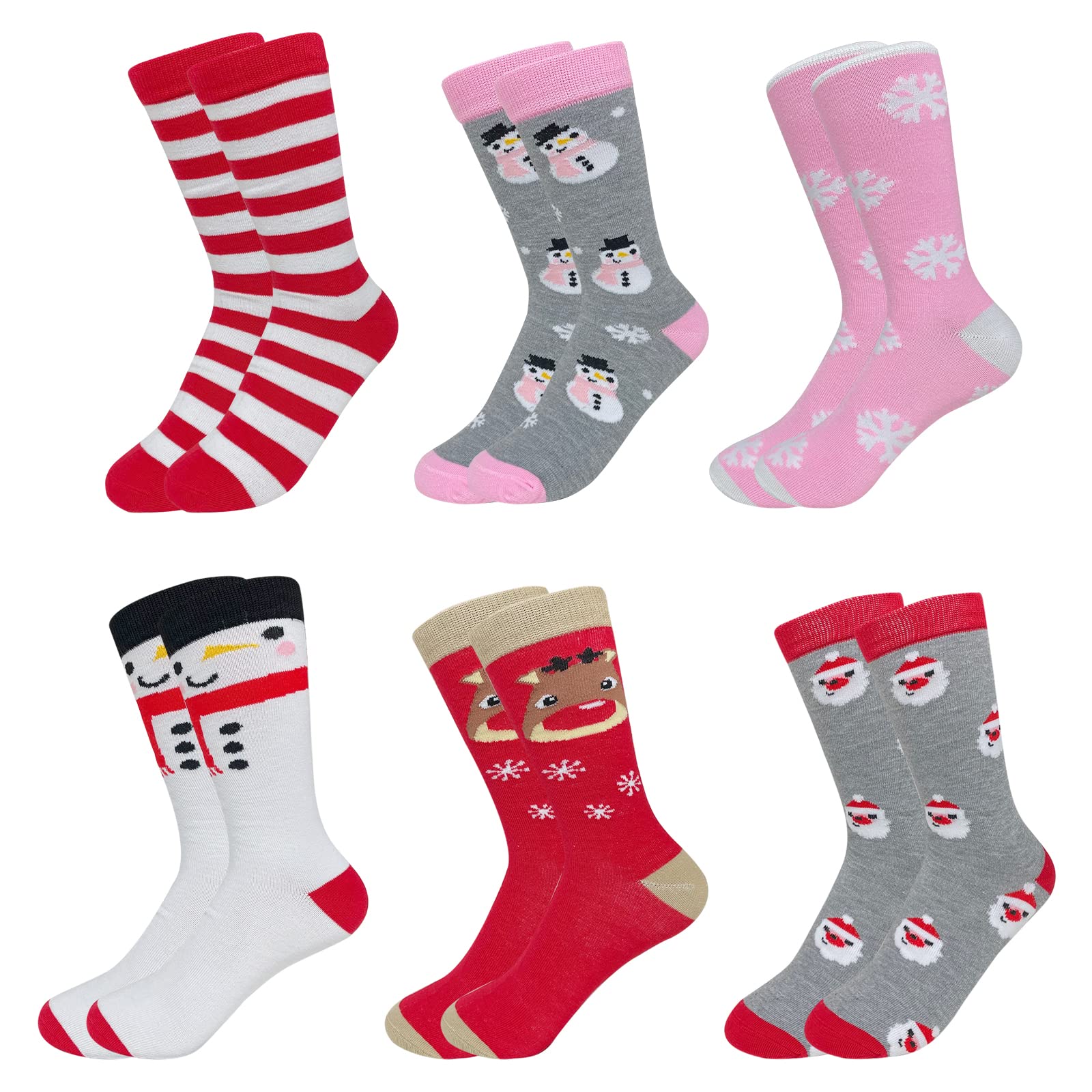 adam & eesa3 & 6 Pairs Kids Christmas Socks, Cotton Festive Novelty Xmas Stocking for Unisex Boys Girls, Santa Reindeer Snowflake Designs Gift Set