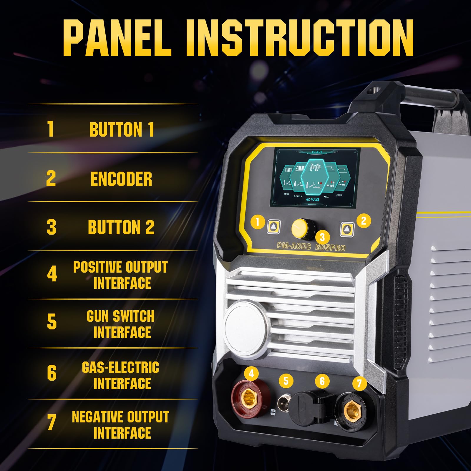 Soldadora TIG de aluminio CA/CC de 205 amperios, máquina de soldadura multiproceso 6 en 1, CA TIG/DC TIG/pulso CA/pulso CC/MMA/STICK/SPOT TIG, 110V/220V de doble voltaje, máquina soldadora ACDC