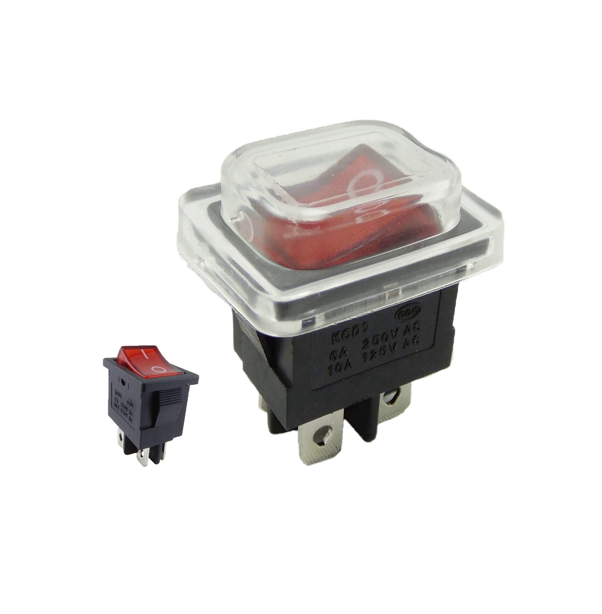Built-in rocker switch 19 x 13 mm, with waterproof cover, 2-pin (4-pin) red (5)
