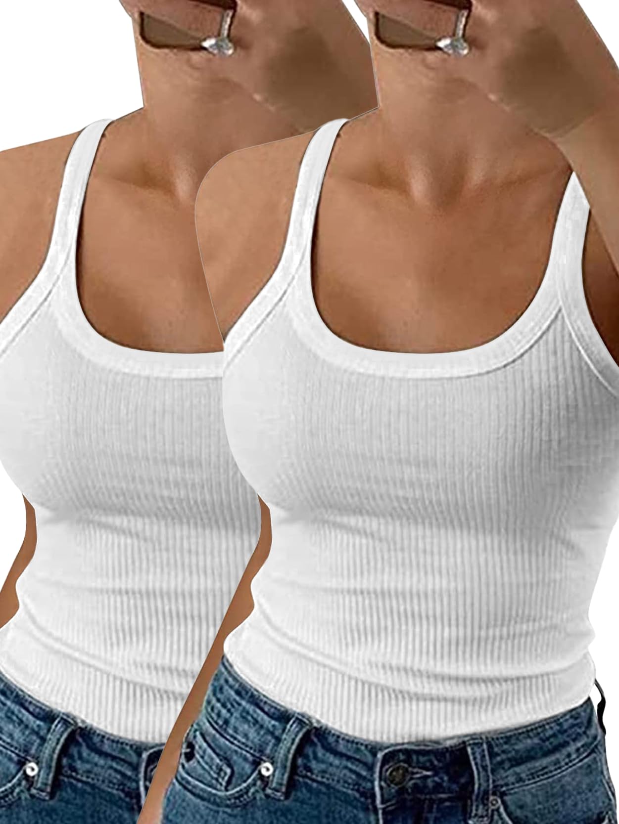 DUOEASE Canotta a Costine Donna Girocollo Spaghetti Top Donna Slim Fit Senza Maniche Canottiera Donna