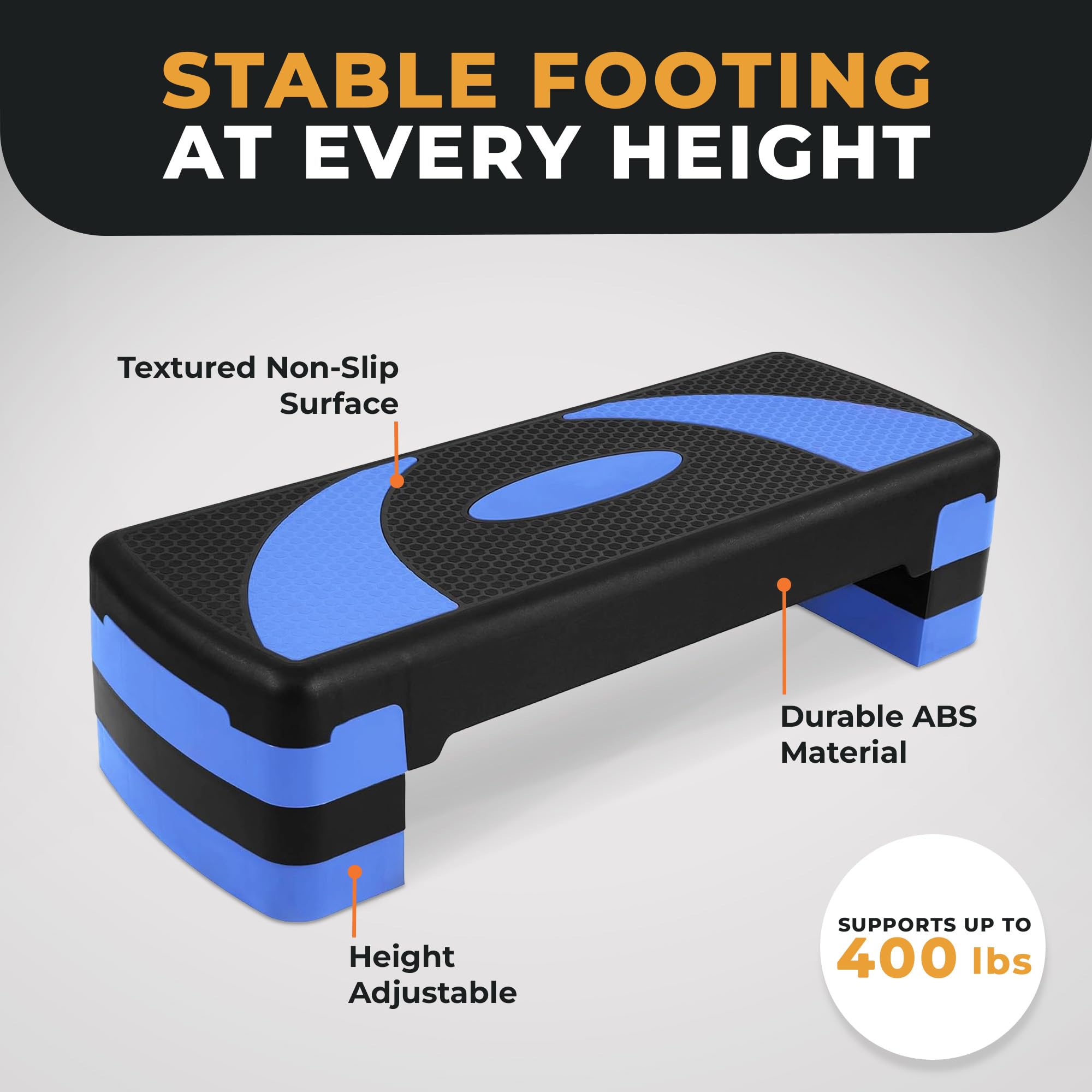 BalanceFrom Aerobic Step Plattformtrainer mit verstellbaren 3-stufigen Erhöhungen, 180 kg Gewichtskapazität, rutschfester Übungsstepper für Cardio-, Kraft- und Fitness-Workouts zu Hause oder im