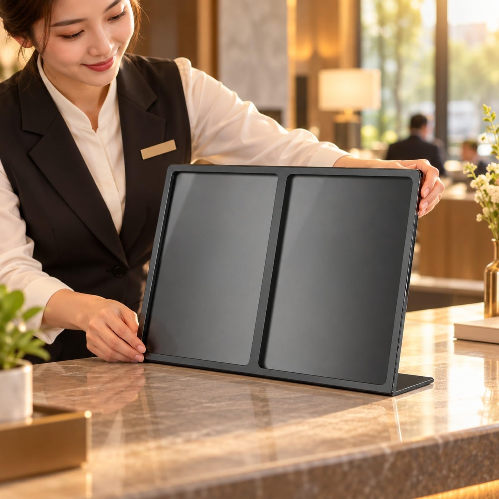 Almencla Soporte Mesa para Menú con Acrílico Multifuncional Expositor Menús con Cubierta Acrílico Transparente para Pubs, Tiendas Té, Estilo C