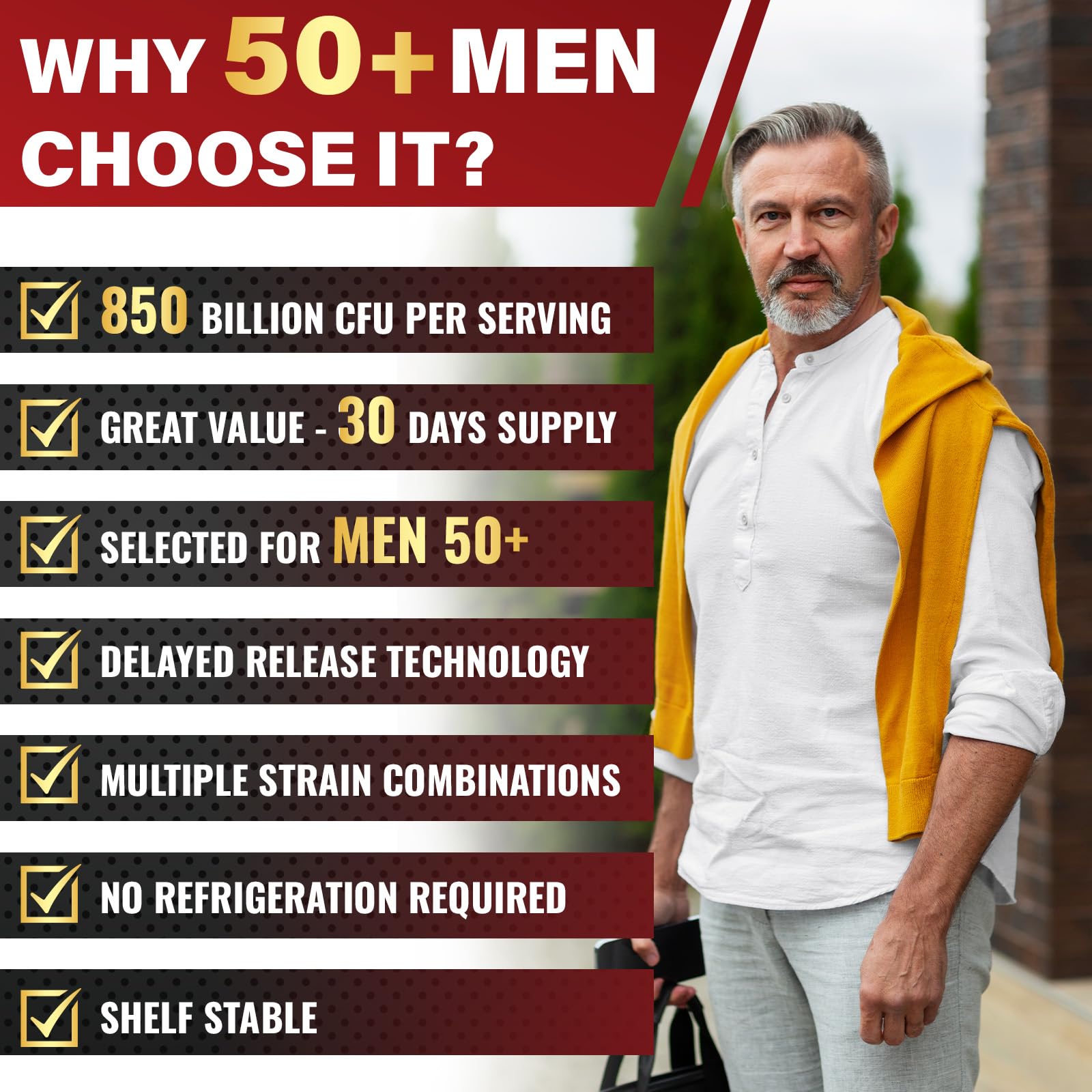 Probióticos para hombres, potentes probióticos para hombres de más de 50 años, salud intestinal y digestiva completa, con 850 mil millones de CFU, fibra prebiótica de 1900 mg, energize, inmune