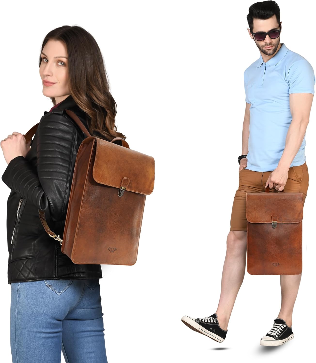 Genuine Leather Backpack for Men and Women, Minimalistic Leather Backpack, Handmade Retro Style 15.6" Laptop Bag, Hiking Shoulder Daypack - Vintage TAN