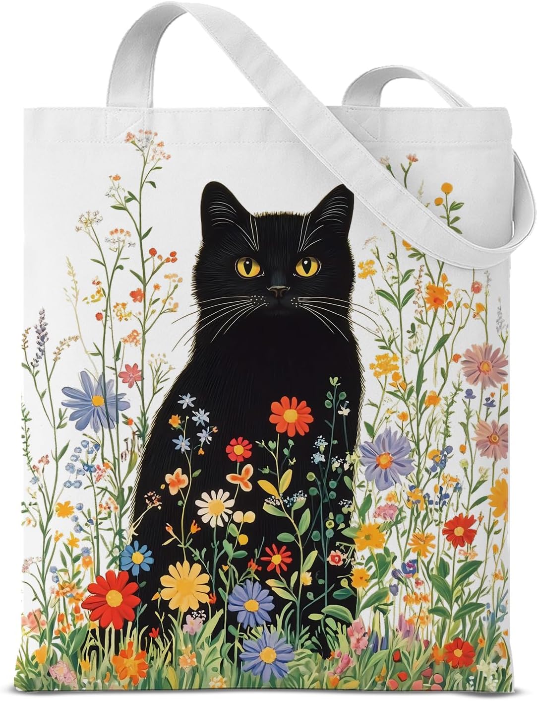 Canvas Aesthetic Tote Bag for Women, Cute Cat Reusable Grocery Shoulder Bag for Shopping Travel Beach