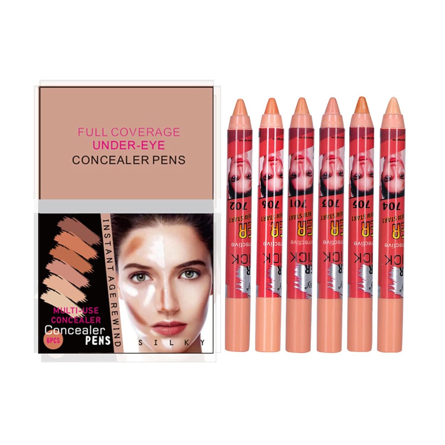 Concealer Pencil Kit, 6 Colors Dark Circles Treatment Multi-Use Concealer Pen Set, Face Contouring Kit, Body Tattoo Concealer for Dark Circles Spot Scar Tattoos,Cosmetic Gifts By Shouhengda : Beauty & Personal Care