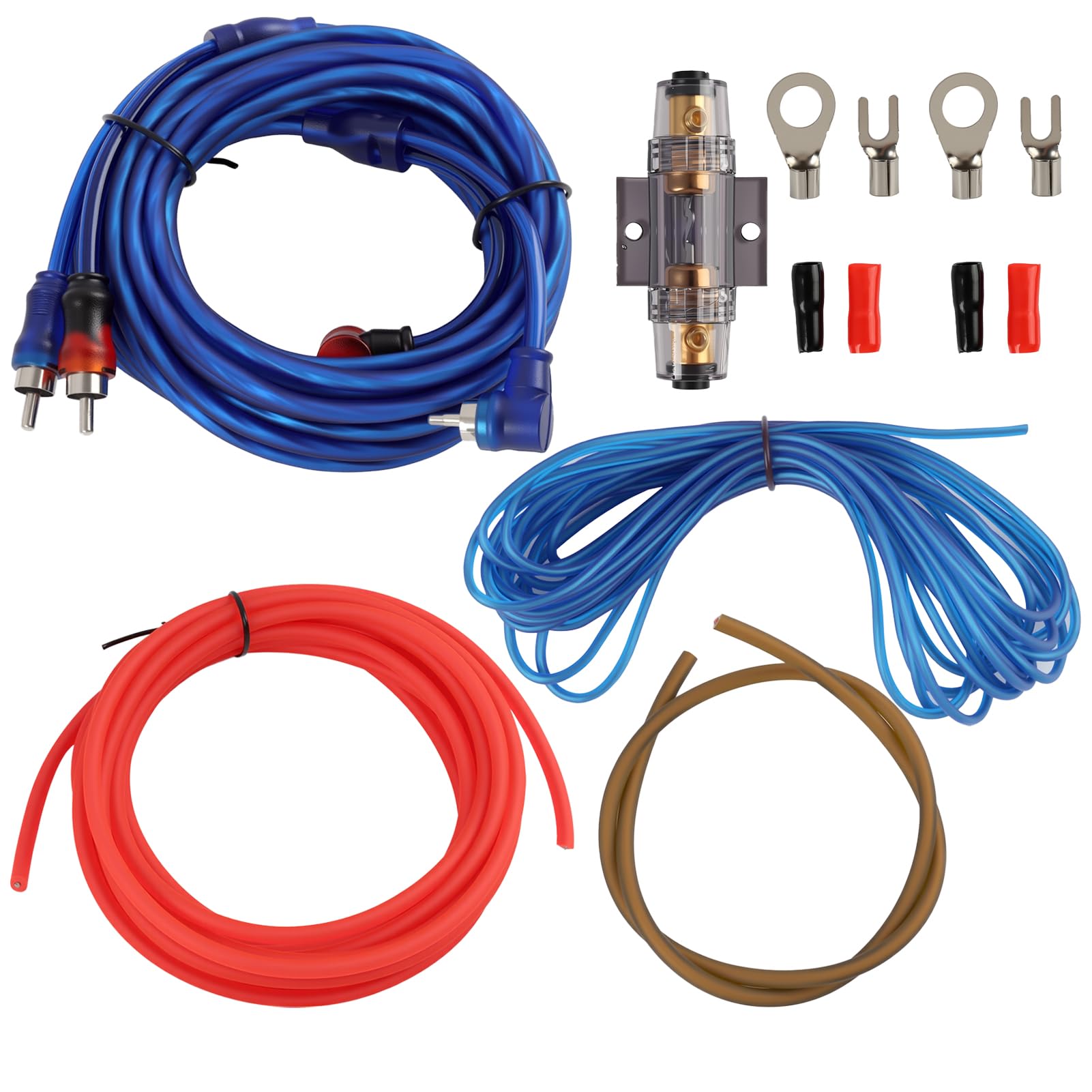 Kit Completo de Cables para Amplificadores de Coche 10GA, Incluye Portafusibles y Cableado de Audio de Alta para Subwoofer, Instalación Segura y Eficiente con Núcleo de Aluminio y Cobre