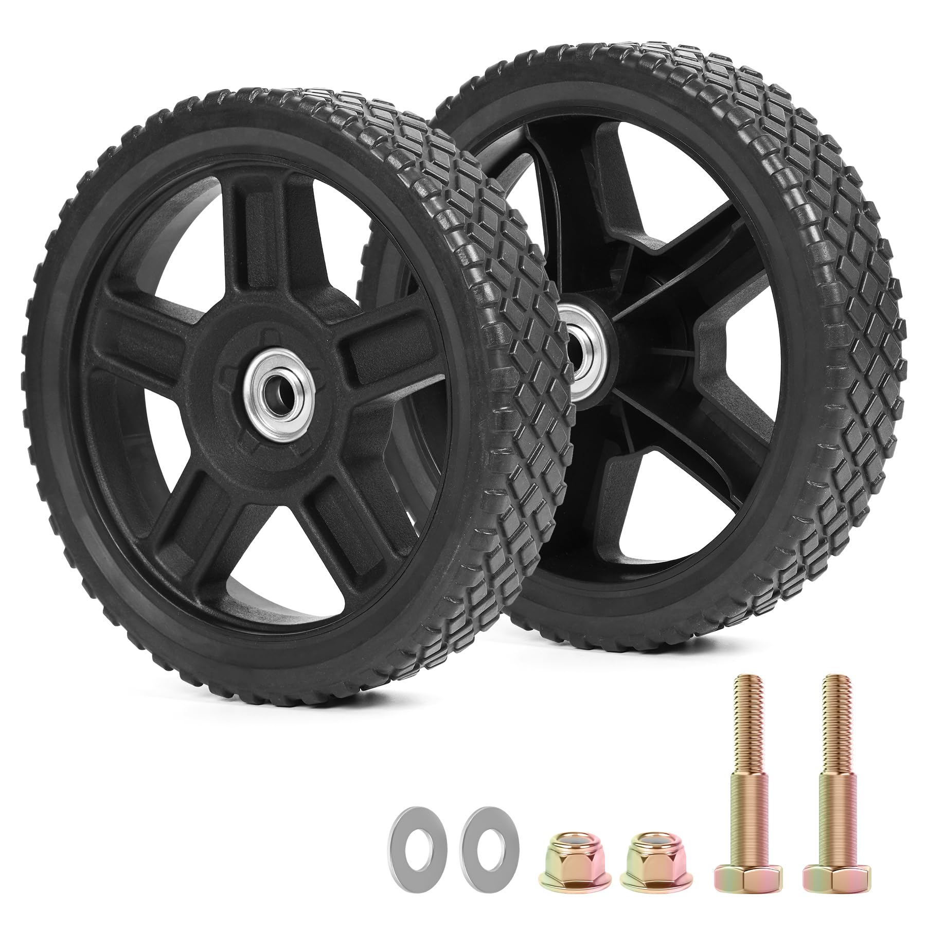 Kit di ruote universali per tosaerba da 20,3 cm, con cuscinetti da 1/2", bulloni e dadi, pneumatici di ricambio in plastica per la maggior parte delle motozappe da giardino standard