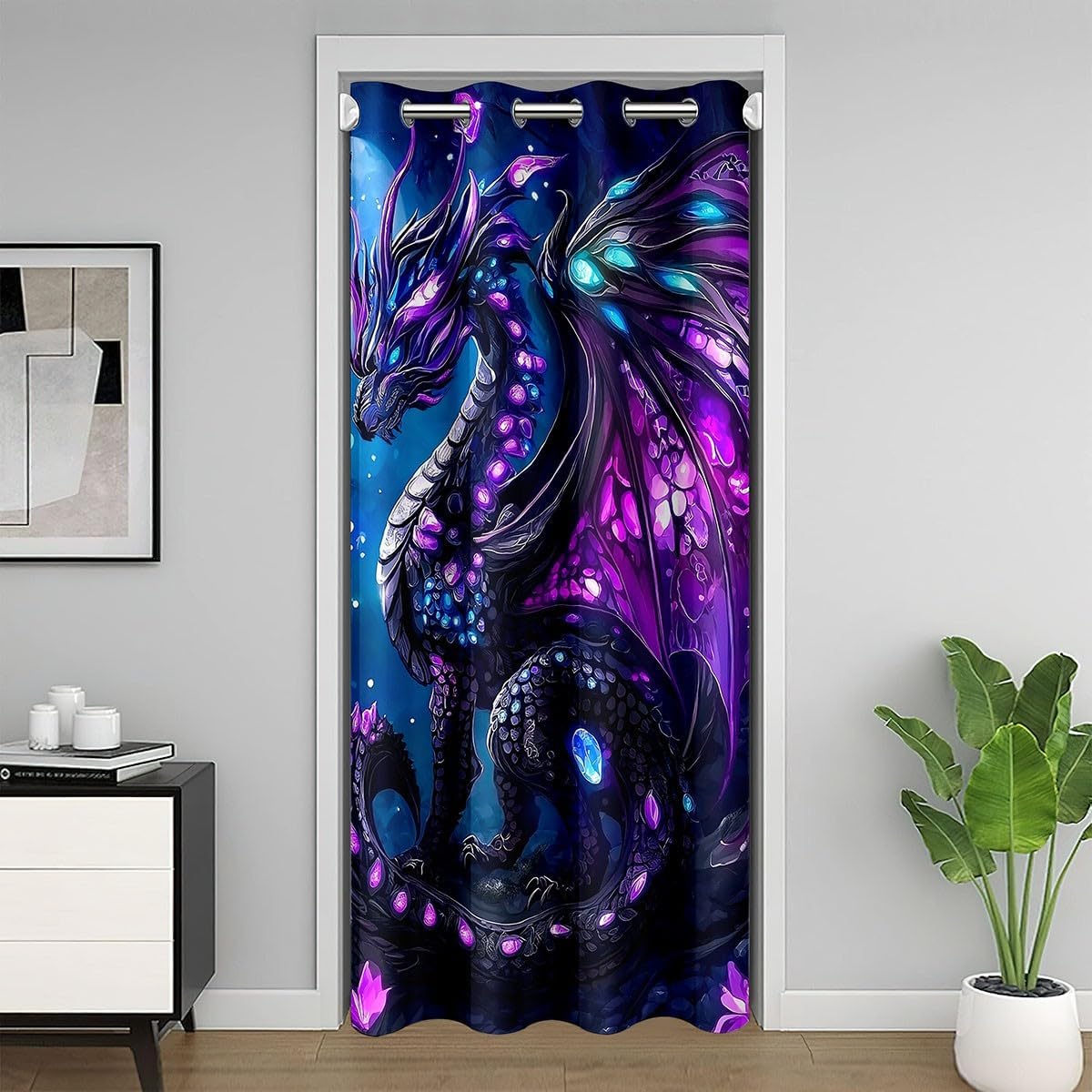 Western Dragon Door Curtain for Doorways Privacy Fantasy Magical Animal Doorway Curtain Sparkling Diamond Wings All Season Blackout Curtain Mysterious Fairy Tale Door Drape, 52" W X 80" L