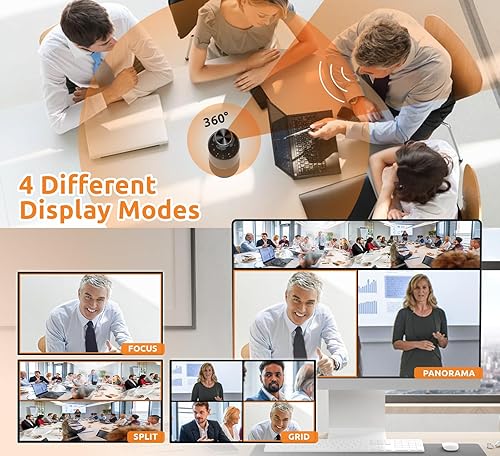 Miniatura 4 de TOUCAN Cámara de videoconferencia de 360 grados, cámara web HD de 1080p con 4 micrófonos de reducción de ruido, altavoz, seguimiento de IA, funciona
