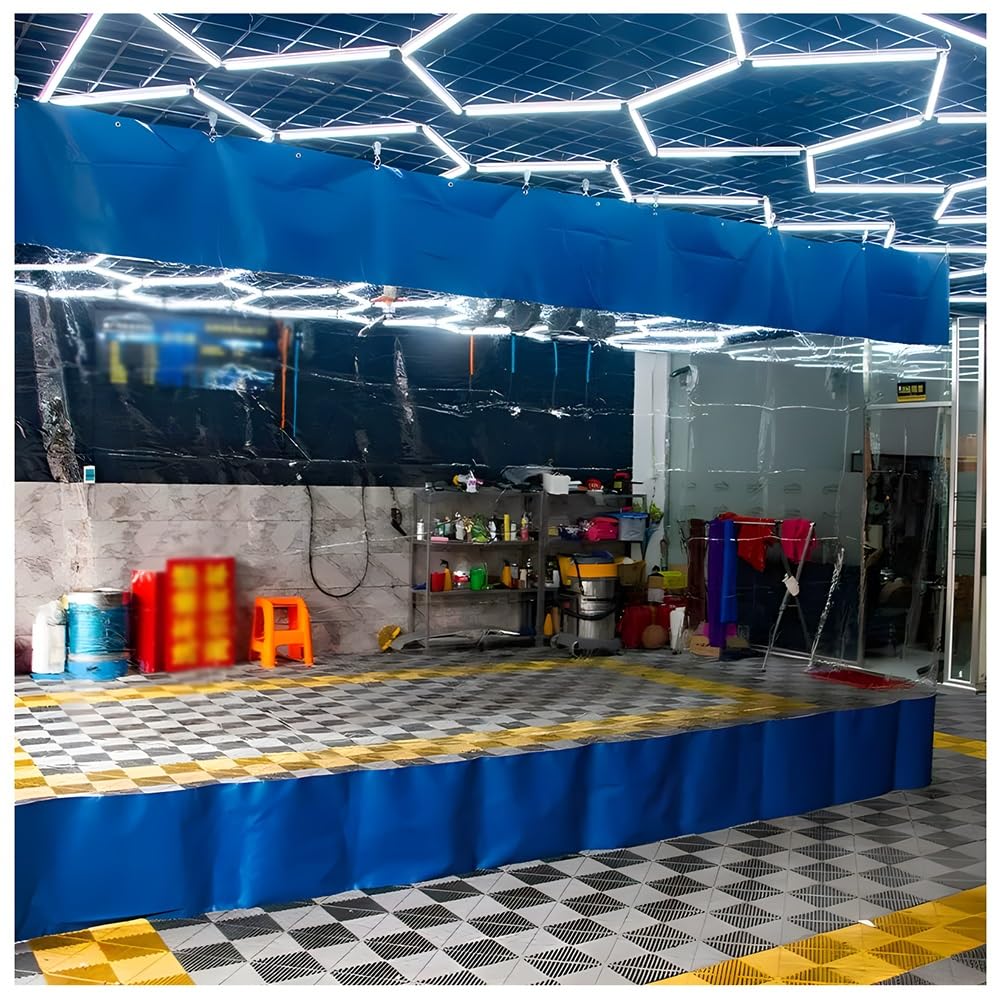 GJMSSMY Garage Divider Curtains, Industrial Vinyl Panels Waterproof Curtains with Eyelets, Warehouse Divider Curtain Wall, Quick Rolling and Easy to Clean, Divide Work Areas Quickly(Blue,2.4x2.8m/7.