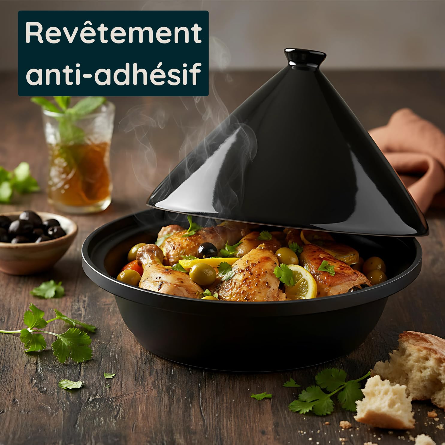 Tajine Induction Tous Feux Diamètre 30 cm - Plat à Tagine Marocain avec Revêtement Antiadhésif, Couvercle Céramique et Structure Fonte d’Aluminium – Marmite, Casserole Cuisine Orientale