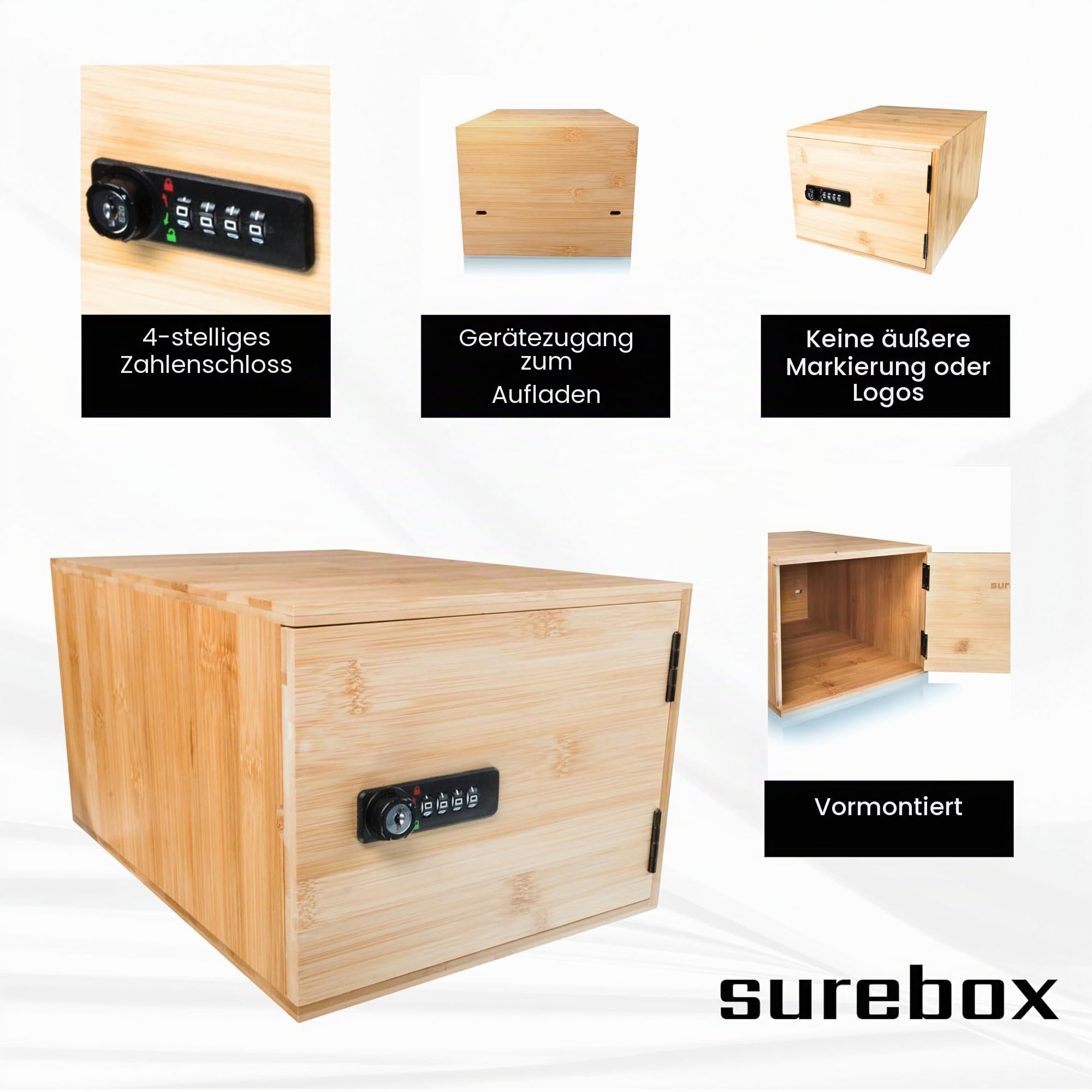 Abschließbare Box – Bambus – 12 Liter Schlossbox – 4-stelliges Zahlenschloss – Prämie Sichere Aufbewahrung zu Hause