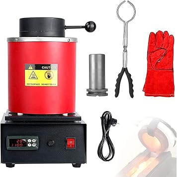 QIANG Gold Melting Furnace 1150C /2102 F Automatic Digital Melting Furnace Machine with Graphite Crucible Mini Metal Melting Furnace Furnaces Jewelry Casting Equipment 1800W 110V/220V Red-1KG
