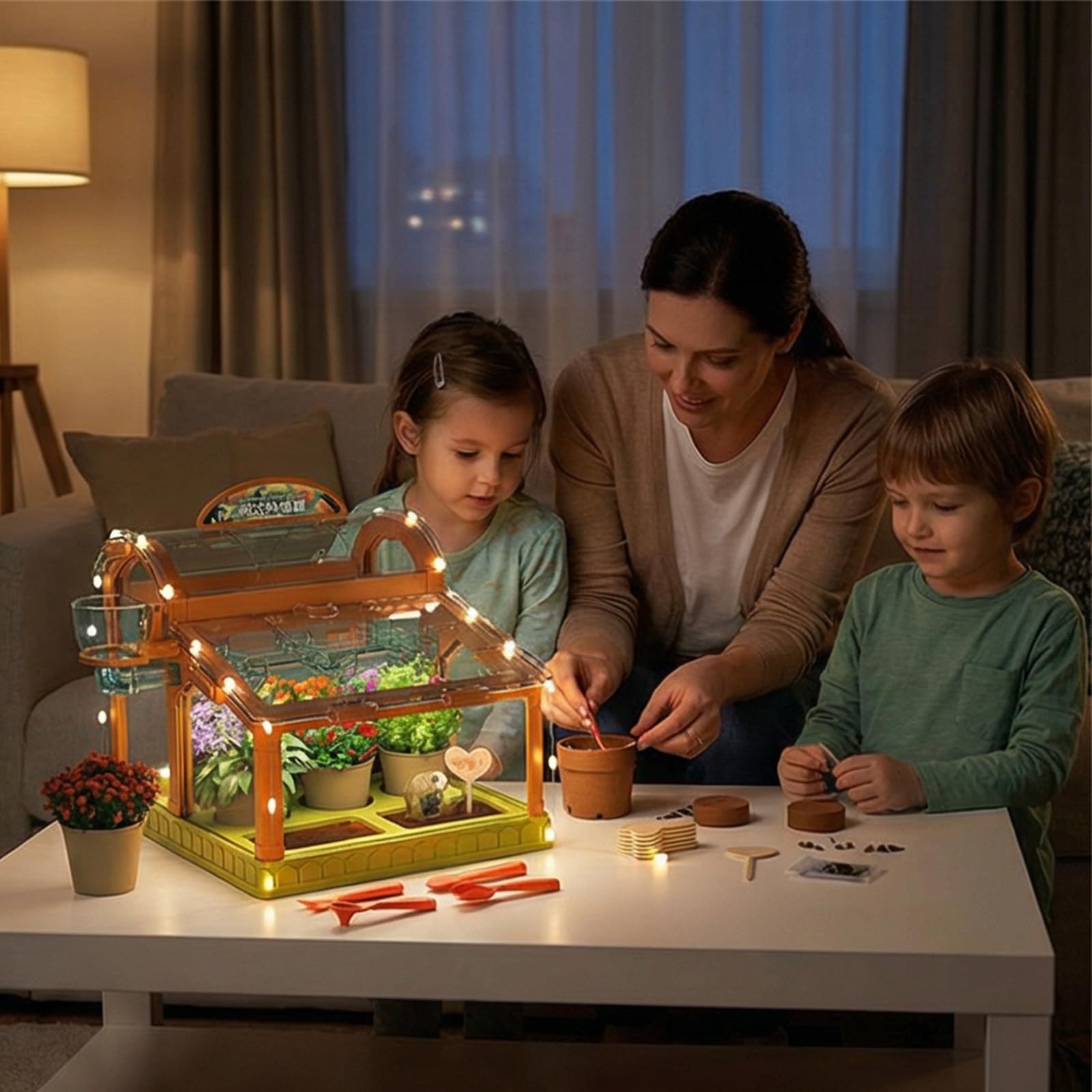 Set da giardinaggio per bambini con illuminazione a LED integrata in acrilico trasparente piccola serra per piantare casa divertente serra educativa