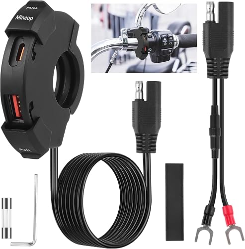 Mineup Gniazdo USB do motocykla, ładowarka samochodowa szybkie ładowanie 18 W USB-A i 30 W PD typ C, gniazdo zasilania do 12V / 24V Marine Motorcycle Camper