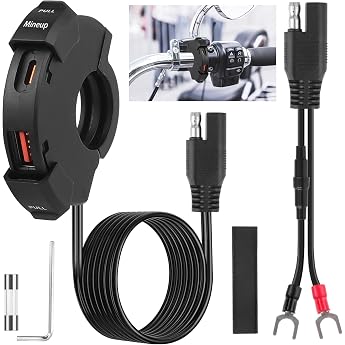 Mineup USB Socket Motorcycle 12 V USB C Socket Motorcycle Waterproof 48 W QC3.0 USB-A and PD Type-C Waterproof Dual Charging Socket for Motorcycle Motorhome Car Boat