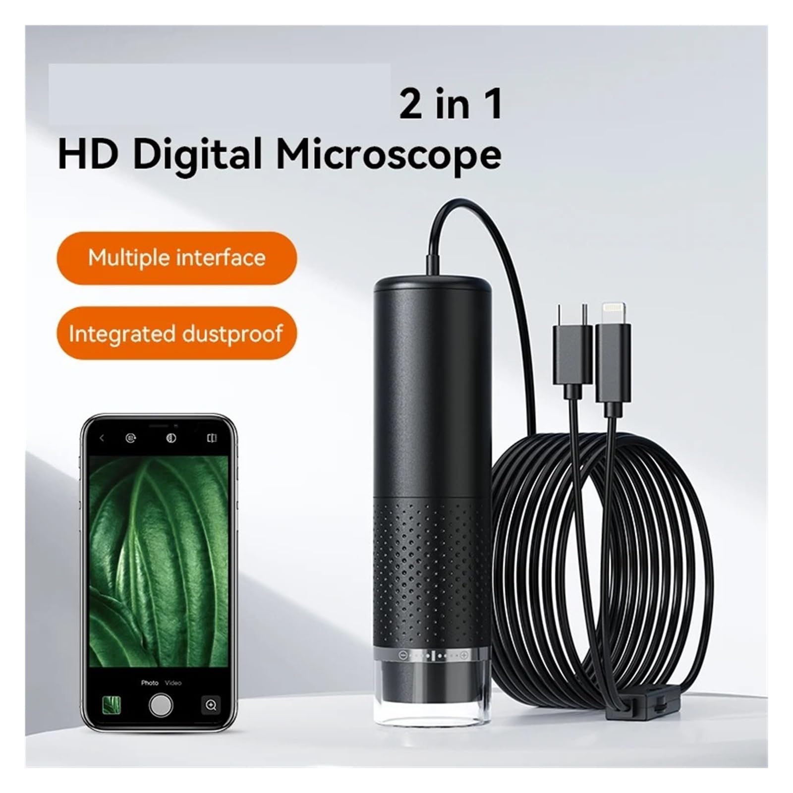 Type-C 2in1 Digital Microscope Portable 8LED 1600X Magnification Endoscope For Phone Inspection Camera