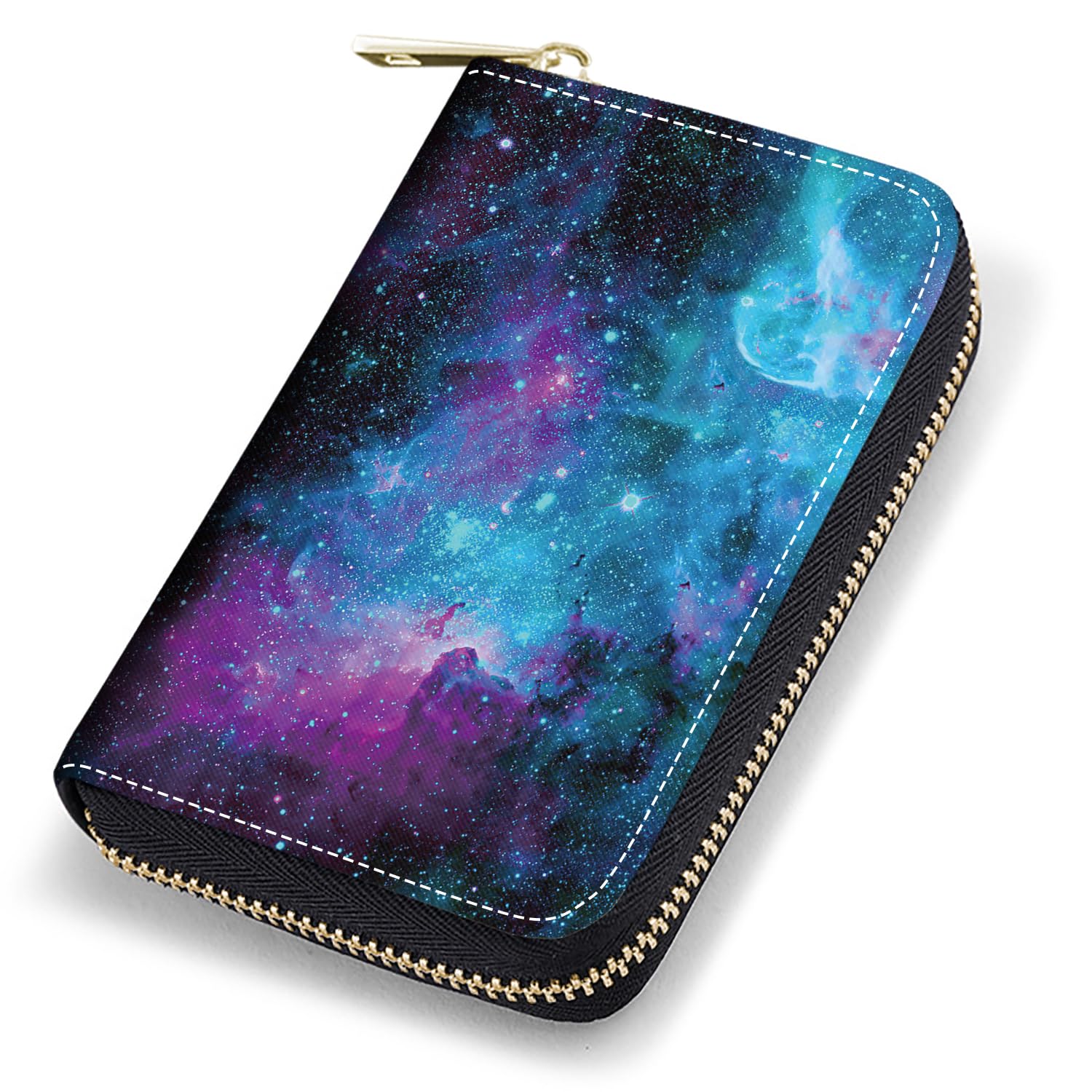 stmedazm Credit Card Holder Wallets for Women, RFID Blocking Small Leather Card Case Wallet with Zipper Accordion Wallets, Galaxy Nebula