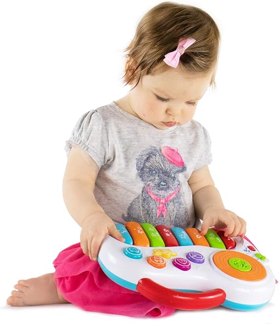 Musical Piano Toy for 1-3 Year Old Toddlers, 8-Key Rainbow Keyboard with DJ Turntable Scratchpad, 5 Light-Up Animal Buttons, Demo Songs, Volume Control and Carry Handle, Boys Girls Gift