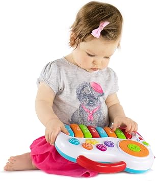 Musical Piano Toy for 1-3 Year Old Toddlers, 8-Key Rainbow Keyboard with DJ Turntable Scratchpad, 5 Light-Up Animal Buttons, Demo Songs, Volume Control and Carry Handle, Boys Girls Gift