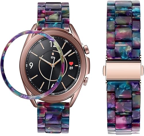 Miniatura 2 de Omter Compatible con Samsung Galaxy Watch 3 (1.614 pulgadas) + bisel para mujeres y hombres, pulsera de resina de 0.787 pulgadas