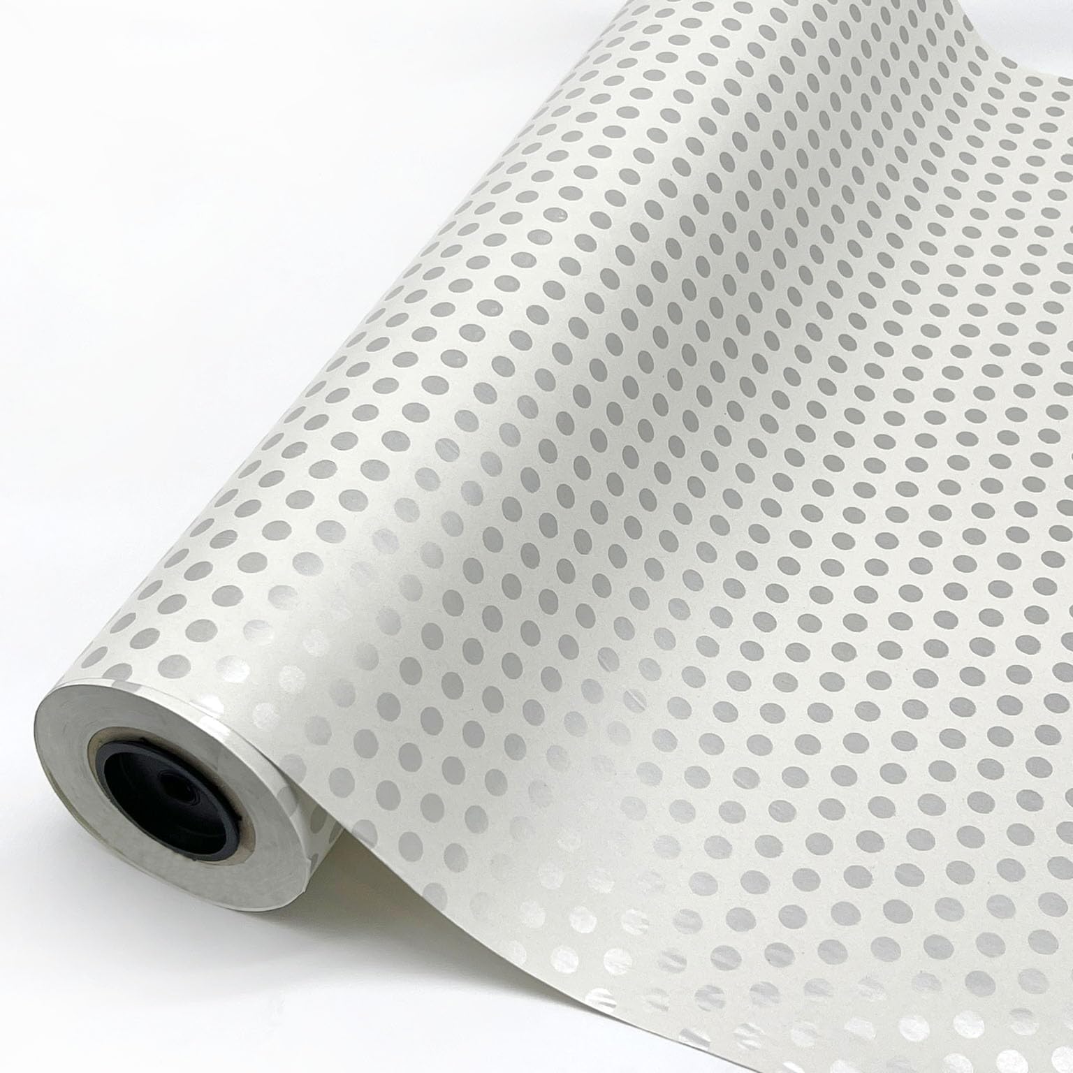 Papel de regalo en bobina. Rollo grande de 100M. Ideal para: Comercios, envolver regalos, cumpleaños y Navidad. (70 cm, Lunar plata)