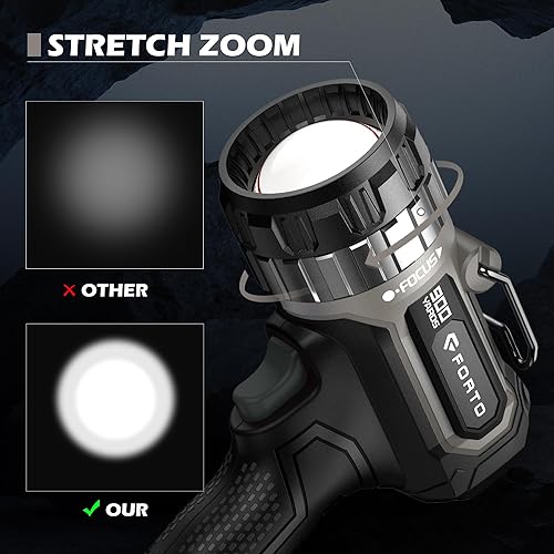 Miniatura 3 de FORTO Foco compacto recargable con enfoque ajustable, luz de mano con soporte, rango de 2,700.1 ft, 3 modos de luz y luces LED al aire libre para
