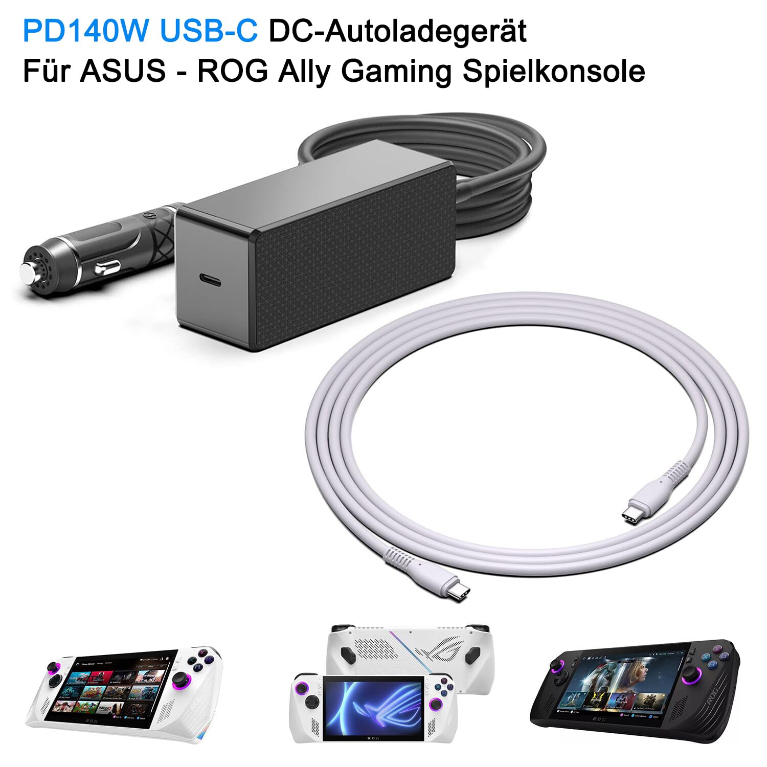 HKY PD3.1 - Caricatore rapido per auto, 140 W, USB tipo C, 12 V-24 V, per Asus ROG Ally Gaming Console ASUS ROG Flow X13 Z13 GZ301Z GZ301 ZenBook 14X 14 UX425QA UM425QA Chromebook DJI Mavic 3