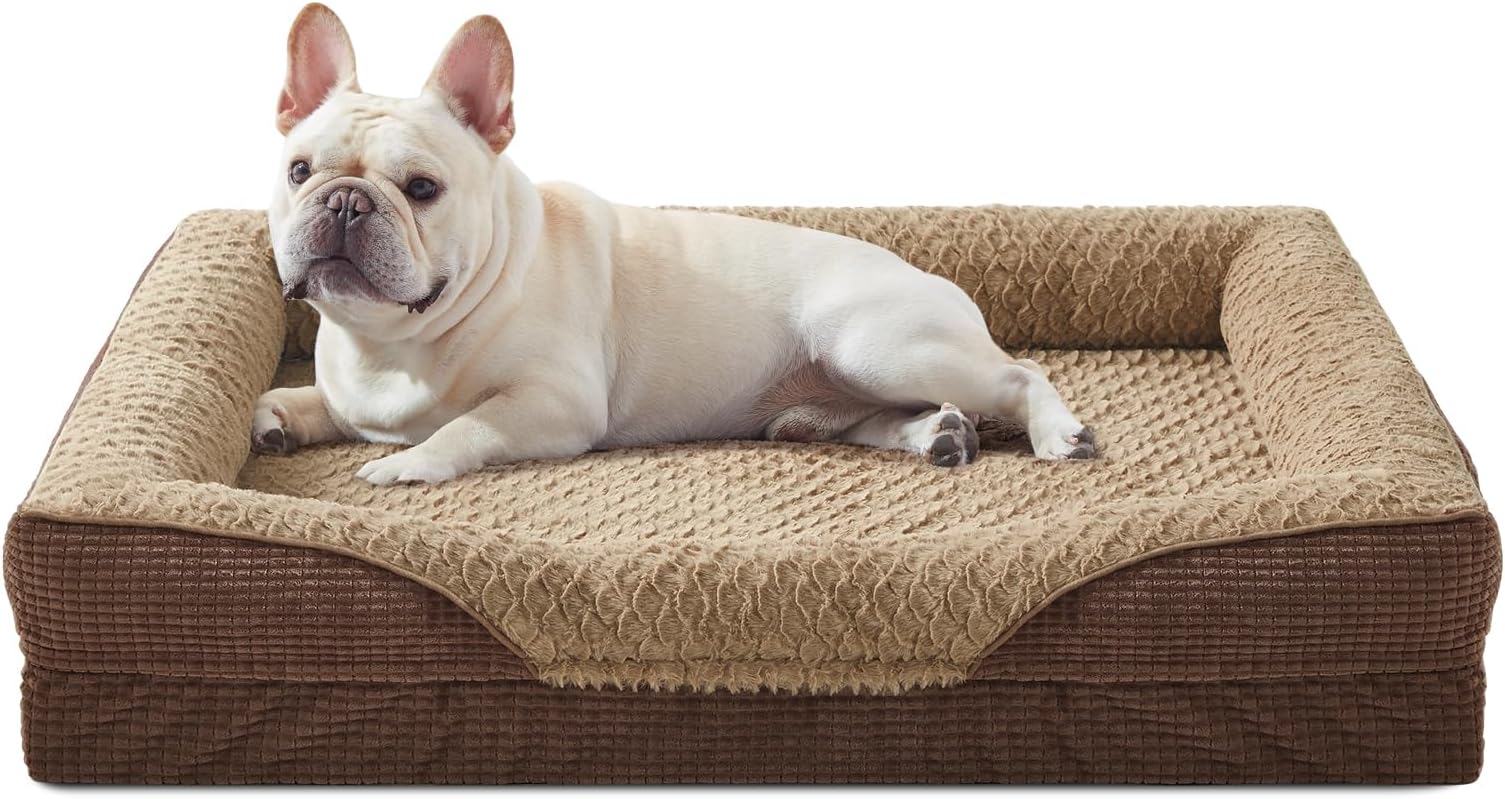 Orthopedic Dog Bed Medium Size, Washable Egg-Crate Memory Foam Dog Couch Bed with Washable Removable Cover, Waterproof Lining and Nonskid Bottom