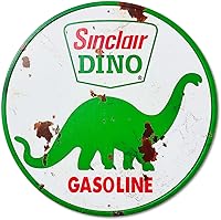 QMARK Sinclair Gasoline Vintage Retro Tin Sign - 12 Inch Round Metal Wall Decor for Man Cave, Garage, Funny Retro Decor