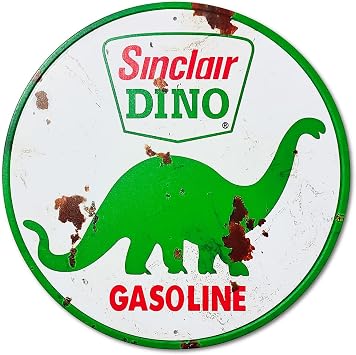 QMARK Vintage Tin Sign, Sinclair Gasoline Metal Post, Round 12 Inch