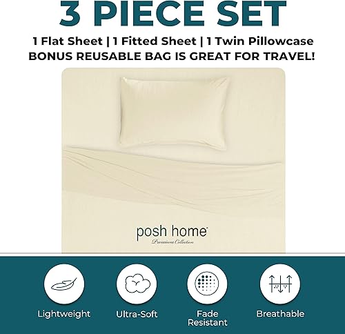Miniatura 3 de Posh Home Juego de sábanas de punto de jersey, sábanas de 3 piezas, sábanas de jersey de algodón transpirable y suave, incluye sábana encimera,