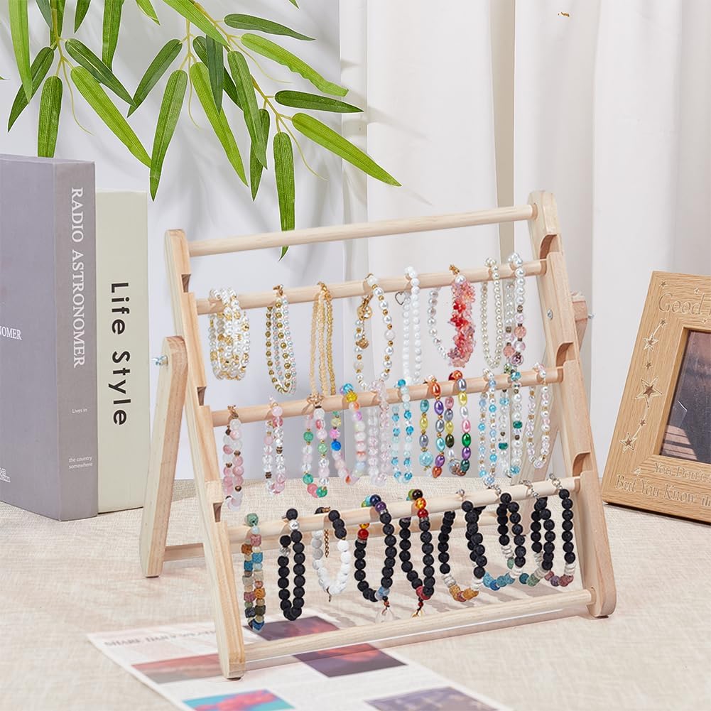 PH PandaHall 4-Tier Wooden Bracelet Holder, Bangle Scrunchie Organizer Rack Detachable Jewelry Display Stand Wood Watch Display Tower for Home Store Retail Business Showcase, 11.8x8.6x13inch