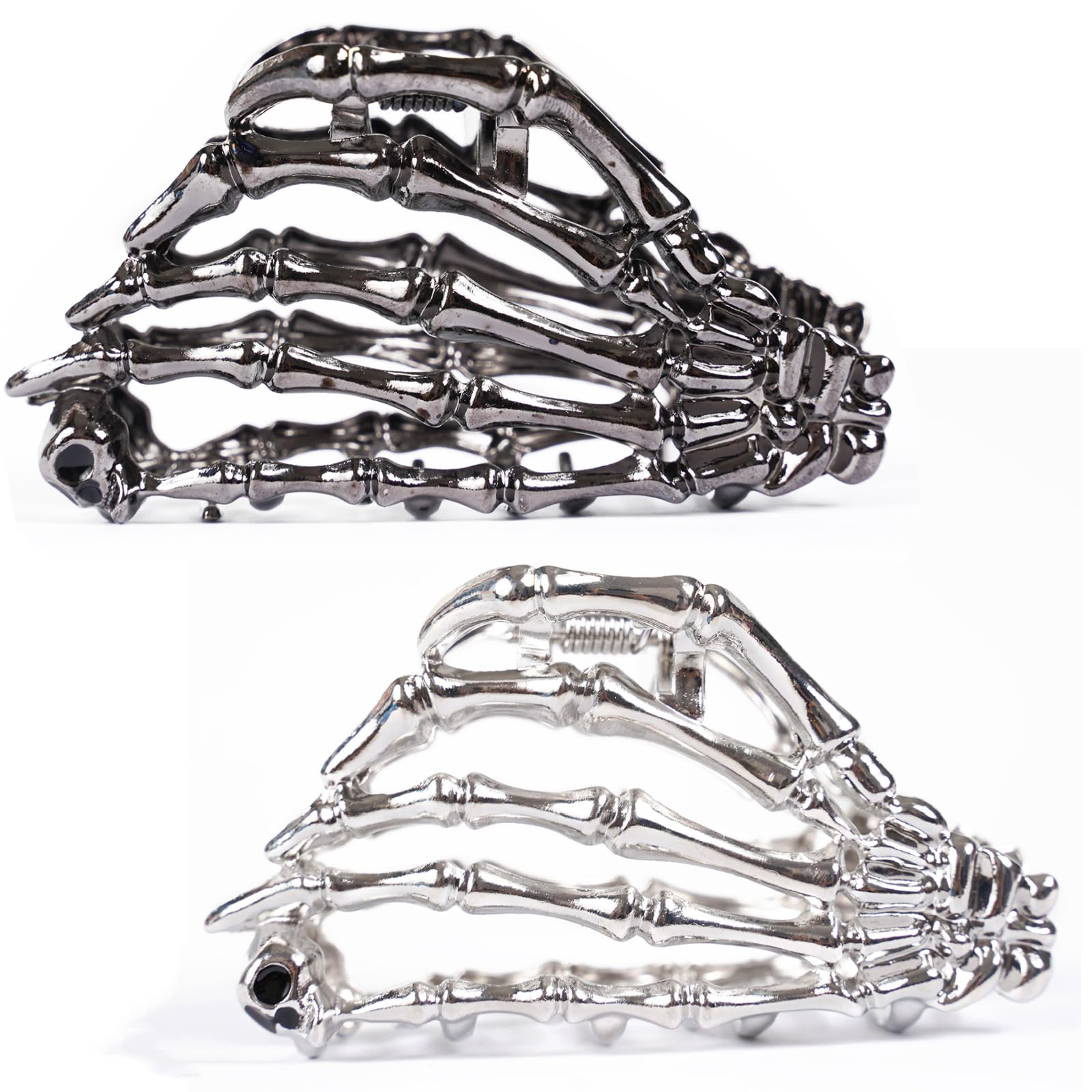 Metal Hair Claw Clips, Gothic Silver Barrettes Clamps, Scary Hair Accessories for Hallowe'en, Dress Up Party