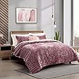 Elegant Comfort Luxury 3-Piece Velvet Corduroy Stripe Quilt Set, Ultra Soft Bedspread - Cozy Velvet Coverlet Set - 3PC Medium Weight Quilted Set with Matching Pillow Shams, Twin, Purple