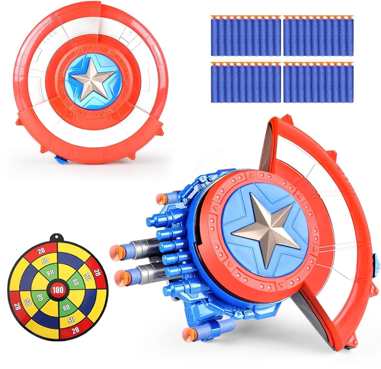 Moonmen Nerf Gun for Shield Dart-Blasting Toys for Guns-Toys for Superhero 6 7 8 9+ Year Old Boys,Kids Roleplay Toy with Lights, with 20 Darts (Red)
