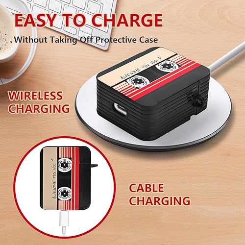 Miniatura 5 de Lindas fundas para AirPod con llavero, divertido diseño de cinta de casete suave cubierta protectora completa para AirPods de 2 y 1 generación