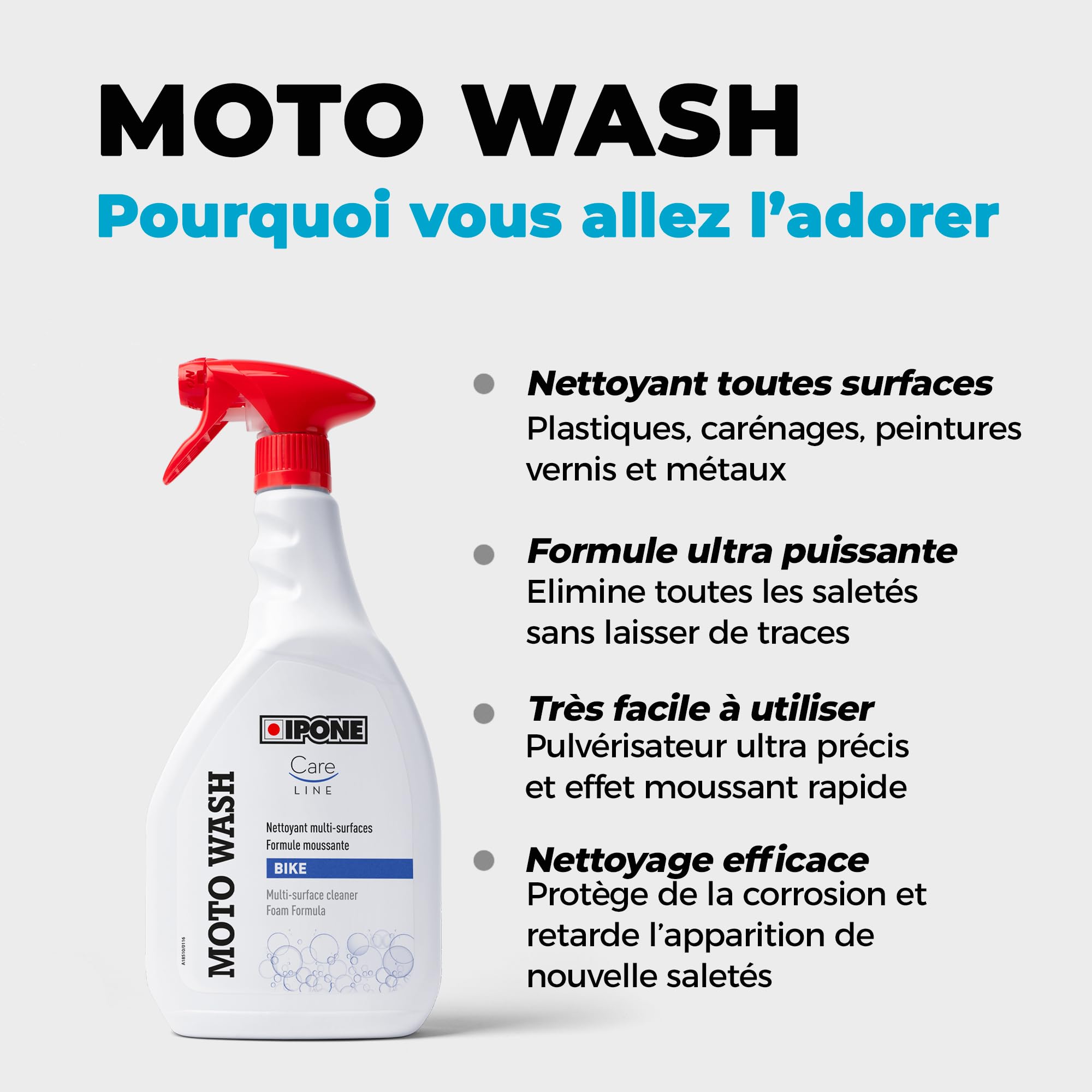 IPONE - Nettoyant Moto Multi Surfaces - Moto Wash – Formule Ultra Puissante - Ne Laisse pas de Trace – Enlève Tous Types de Salissures - Agit en 2 Minutes - Effet Moussant Ultra Rapide – 5L