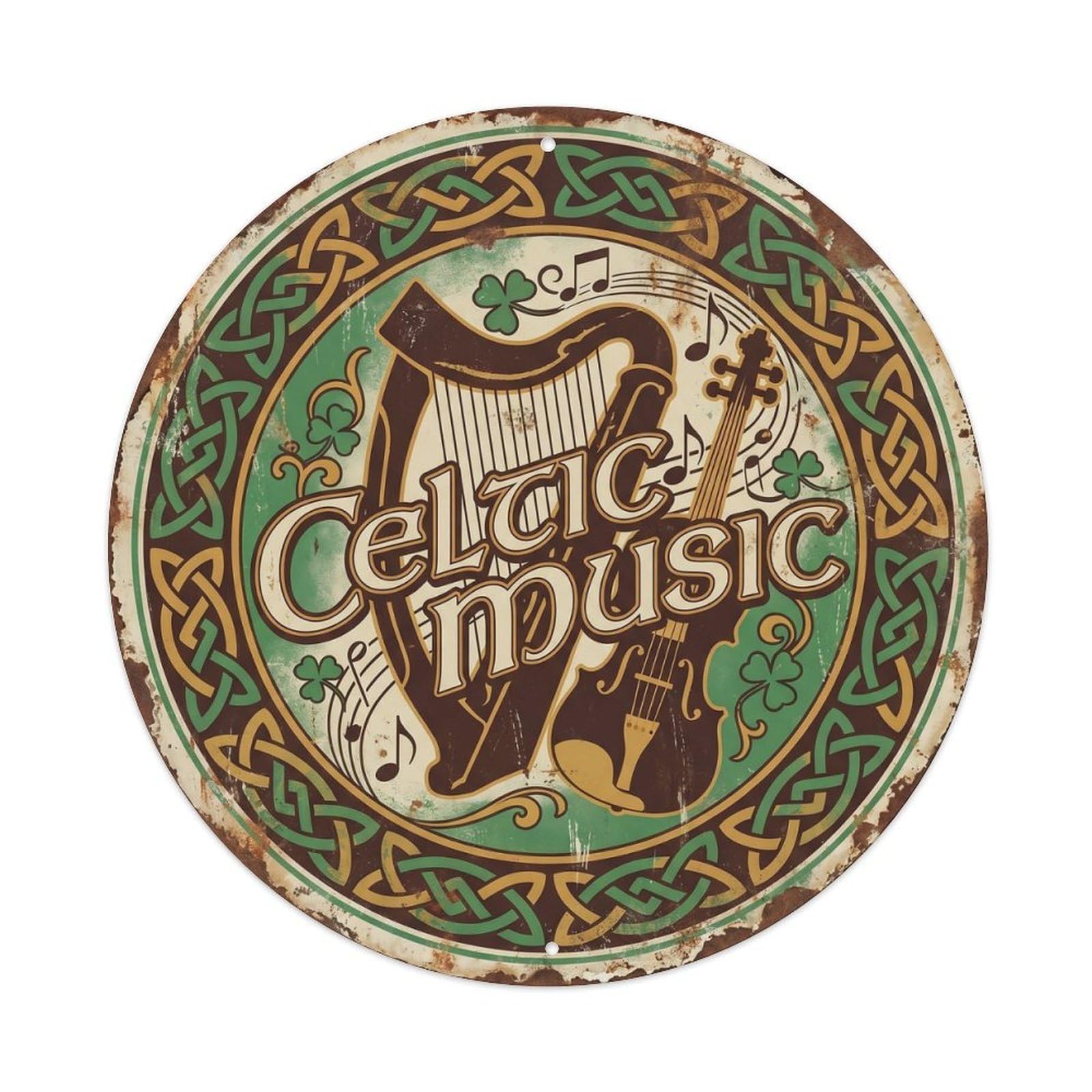 Vintage Travel Celtic Music Ireland Metal Tin Sign Plaque Wall Decor for Cafe, Club, Garden Round Metal Poster 8x8Inch
