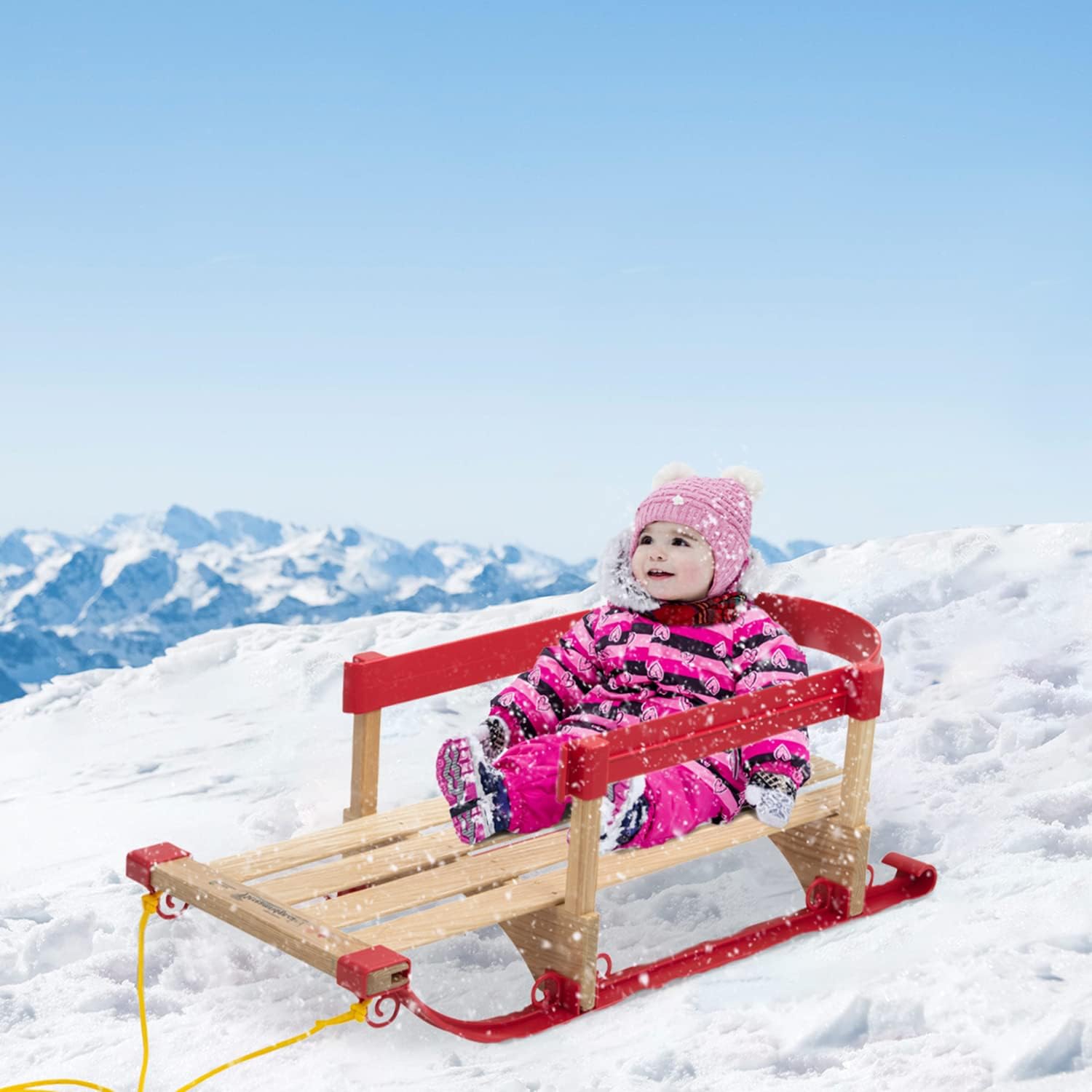 Superio Photography Prop, Wooden Sled for Photoshoot, Prop for Baby, Kids, Toddler Photo, Small Sleigh for Christmas Photoshoots