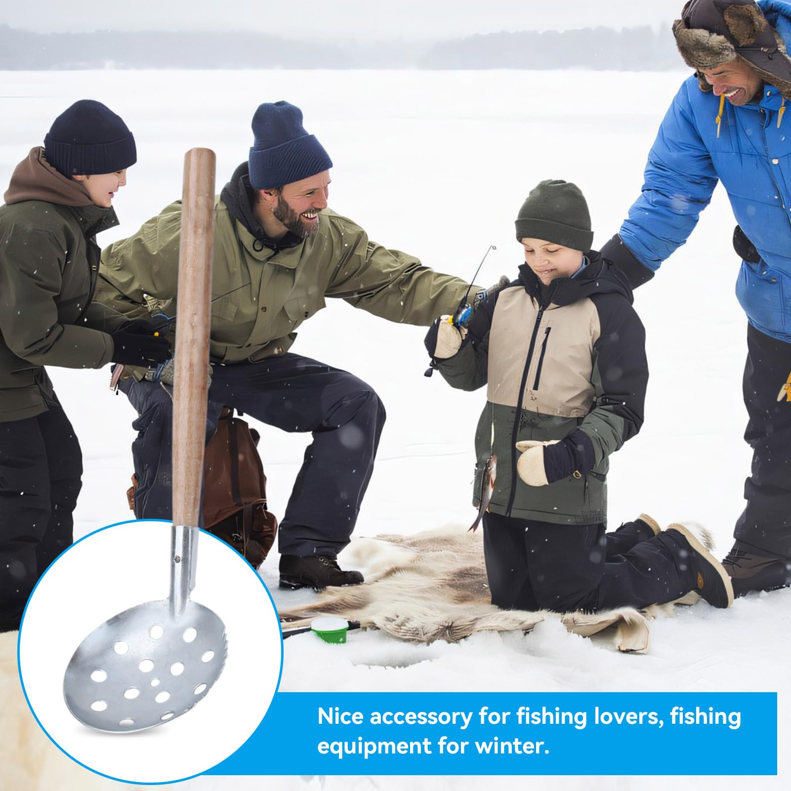 Adjustable Ice Fishing Skimmer Scoops Winter Ice Fishing Scooper With Long Handle For Scooping Out Ice While Ice Fishing